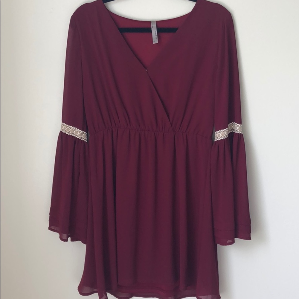 Burgundy Dress with Lace Detail